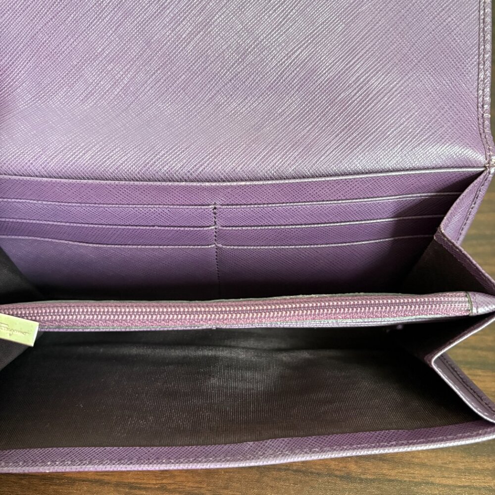 Salvatore Ferragamo Long Wallet Vala Ribbon Leather Purple/Plum Quiet Luxury - Picture 3 of 14